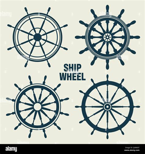 Collection Of Vintage Steering Wheels Ship Yacht Retro Wheel Symbol