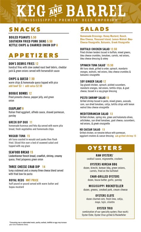 Ocean Springs Menu | Keg and Barrel