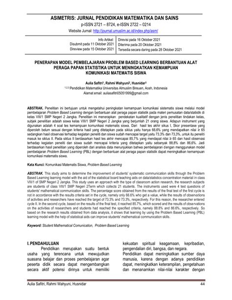 Pdf Penerapan Model Pembelajaran Problem Based Learning Berbantuan Alat Peraga Papan