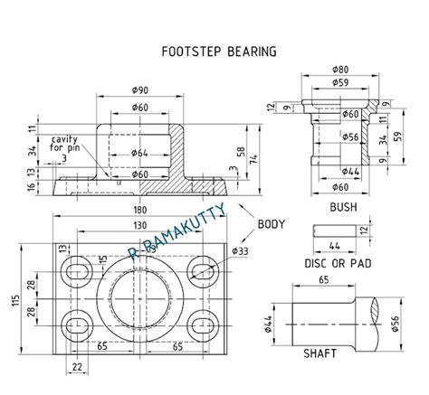 Machine Drawing Foot Step Bearing Assembly