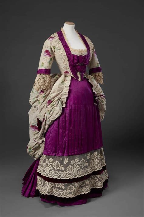 Early 1870s Day Dress In Silk Trimmed With Velvet And Lace From The