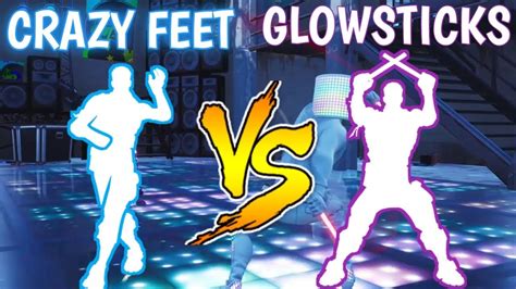 Fortnite Crazy Feet Emote Vs Glowsticks Emote Youtube