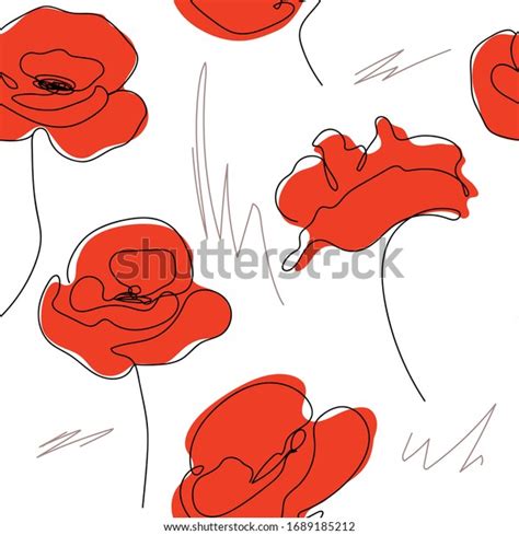 Poppies Continuous Line Drawing Seamless Texture Stock Vector Royalty