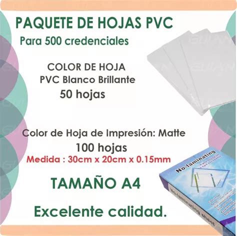 Hoja De Pvc Credencial Tama O A Carta Para Laminaci N En Venta En