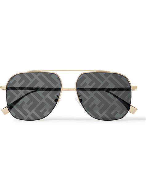 Fendi Fendi Aviator Style Logo Print Gold Tone Sunglasses Men Gold Editorialist