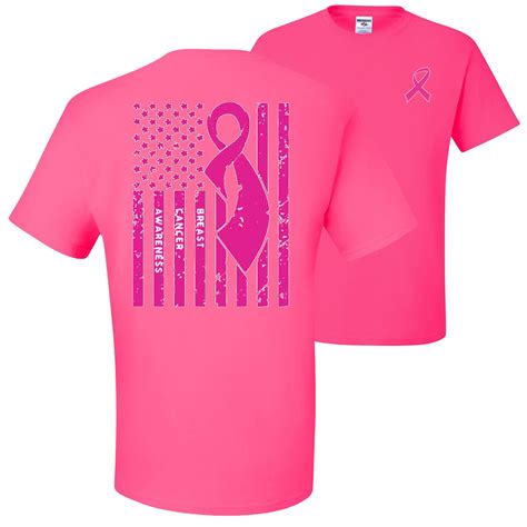 American Flag Breast Cancer Awareness Front Back Graphic Mens T Shirts