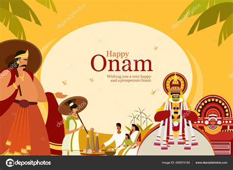 Onam Festival Background King Mahabali Traditional Art Forms Onam Harvest Stock Illustration By ...