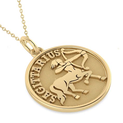 Sagittarius Coin Zodiac Pendant Necklace 14k Yellow Gold AZ3321