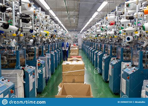 Textile Industry With Knitting Machines In Factory Stock Photo Image