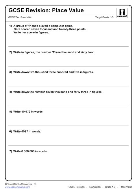 Place Value Gcse Questions Gcse Revision Questions Worksheets Library