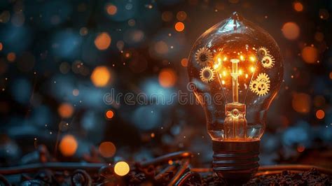 Close Up Of Light Bulb With Gear Mechanism Inside Stock Image Image