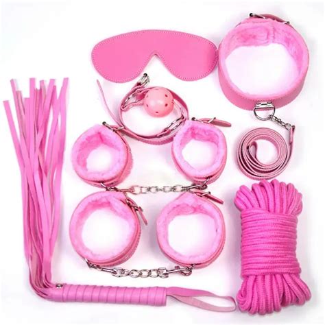 7pcs Sm Set Plush Toys Leather Adlut Sex Toys Bondage Couples Slave