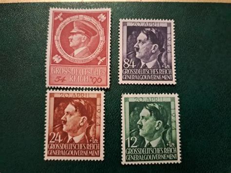 4 X TIMBRE Allemagne nazie 1942 Adolf Hitler croix gammée aigle Seconde