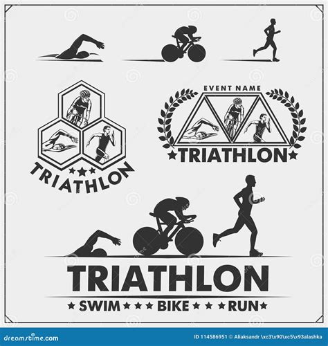 Set Of Triathlon Labels Emblems Badges And Design Elements Swimming