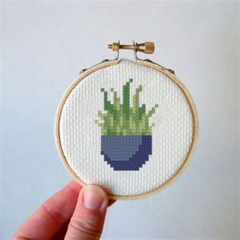 Inch Tiny Home Plant Cross Stitch Pattern Modern Flower Cr Inspire