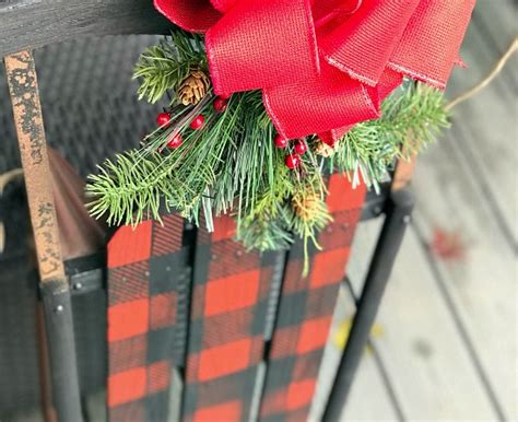 DIY Stenciled Christmas Buffalo Check Vintage Sled