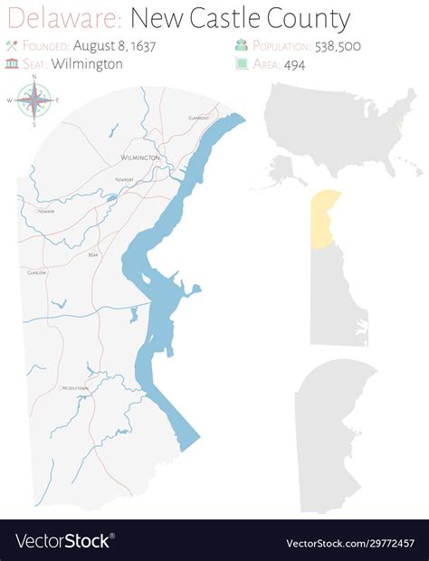 Map new castle county in delaware Royalty Free Vector Image