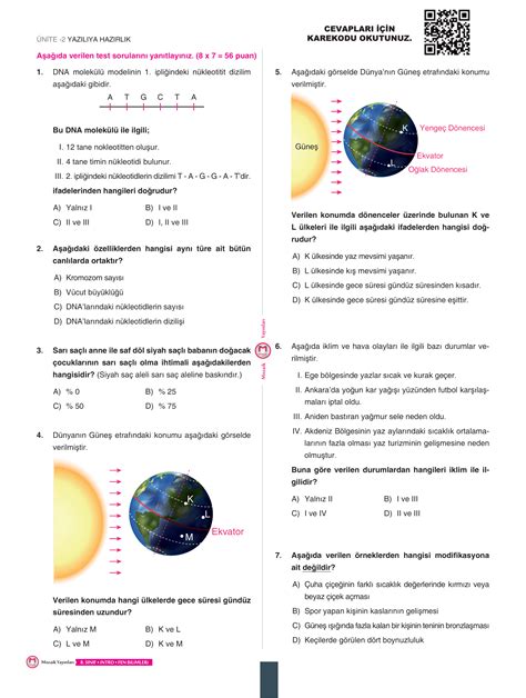 8 Sınıf Fen Bilimleri 1 Dönem 1 Yazılı Cevap Anahtarlı Evdeki Hocam