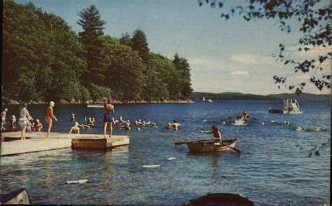 People Swimming and Boating in a Lake White Lake, NY Postcard