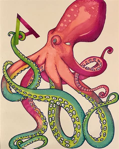 Ilustración con rotuladores octopussy pulpo Pintura de pulpo