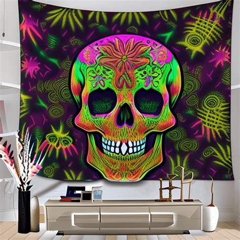 Skeleton Vibrant Colorful Blacklight Tapestry · Creative Fabrica