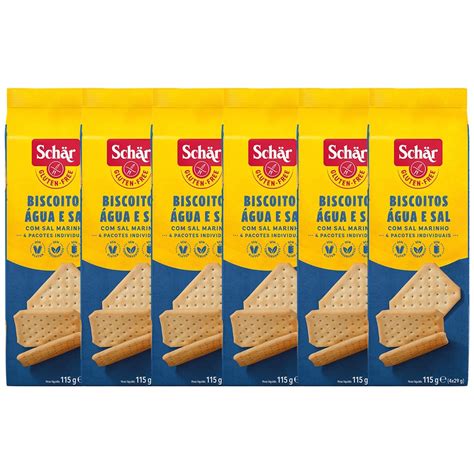 Kit 6 Bolacha Biscoito Água e Sal Sem Glúten Schar 115g Submarino