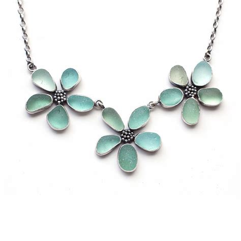 Seafoam Sea Glass Flower Necklace By Tania Covo Sea Glass Necklace Stained Glass Jewelry Jewelry