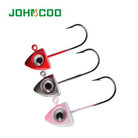 JOHNCOO 5pcs Jig Head Fishing Hooks High Carbon Steel 3 Colors Sharp