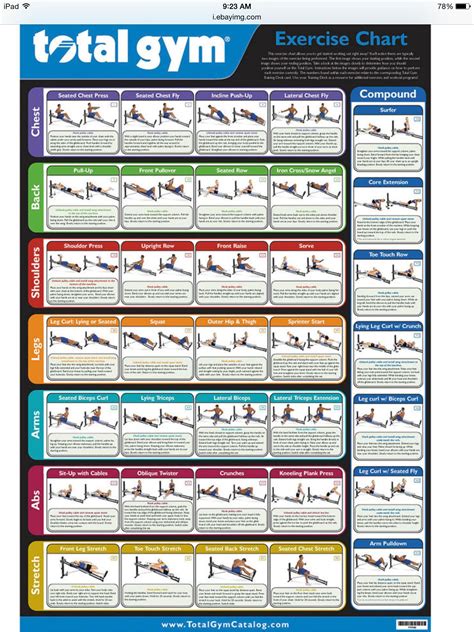 Total Gym Workout Chart Total Gym Exercise Chart Gym Workout Chart