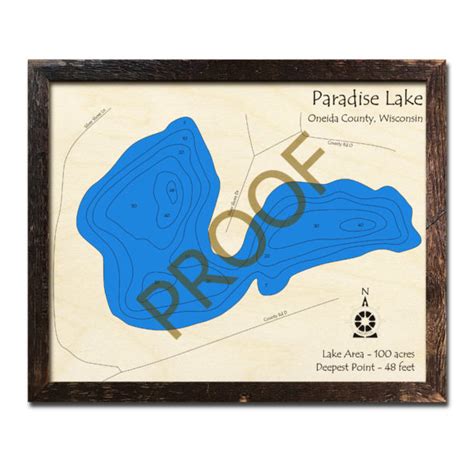 Paradise Lake Wi Wood Map 3d Nautical Wood Charts