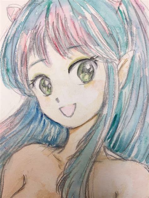 手描きイラスト うる星やつら ラム ラムちゃん ラムチャレンジ 同人イラスト 水彩 ハガキ あおきしずか手描きイラスト｜売買された