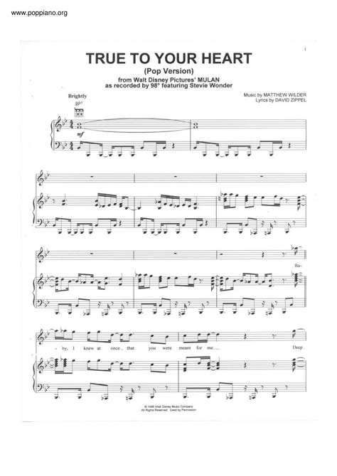 98 Degree Stevie Wonder Mulan True To Your Heart Sheet Music Pdf Free Score Download ★