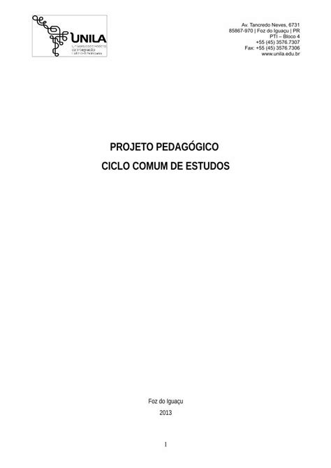 PDF PROJETO PEDAGÓGICO CICLO COMUM DE ESTUDOS Ciclo Comum CICLO