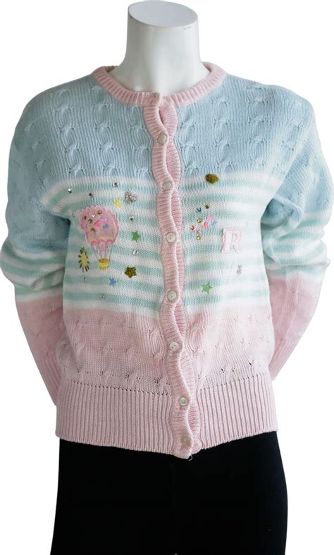 Vintage 60s 70s Pastel Pink Blue Beaded Patchwork Cardigan By