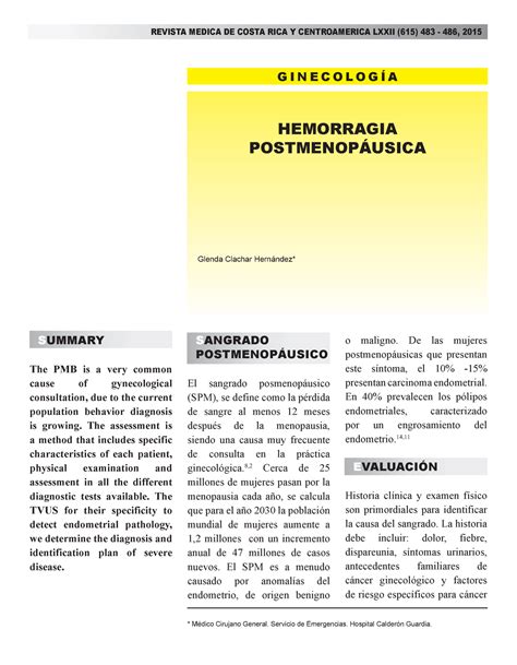 Articulo De Sangrado Postmenopausico REVISTA MEDICA DE COSTA RICA Y