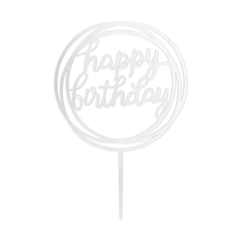 Acrylic Cake Topper Happy Birthday Round Silver