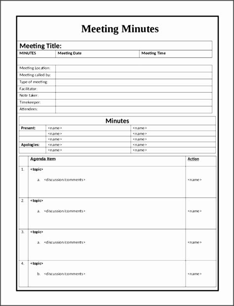 Meeting Minutes Template Xls Printable And Enjoyable Learning