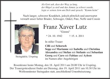 Traueranzeigen Von Franz Xaver Lutz Trauer Merkur De