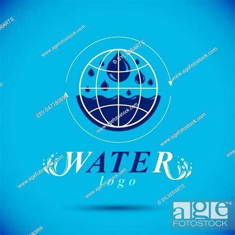 Pure Aqua Ecology Vector Logo Human Water Reserves Theme Stock Vector