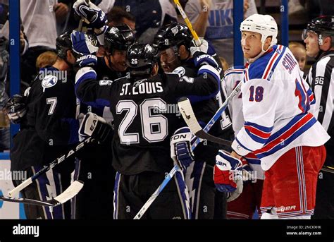 New York Rangers Marc Staal 18 Reacts As Members Of The Tampa Bay