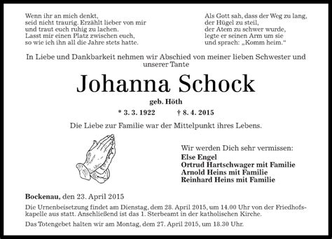 Traueranzeigen Von Johanna Schock Rz Trauer De