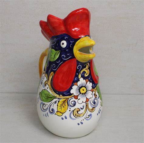 Brocca Gallo In Ceramica Decorata A Mano Limone Blu Ceramiche Borgioli