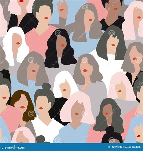 Female Diverse Faces Seamless Pattern Stock Vector Illustration Of