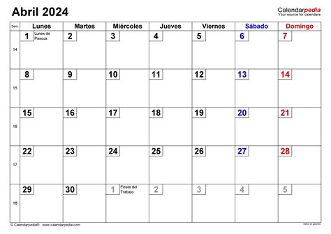 Calendario Abril En Word Excel Y Pdf Calendarpedia Modafinil