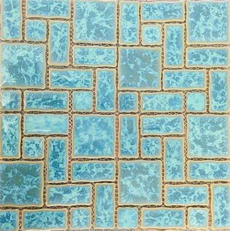 Random Block Reflection Bahama Blue Glossy Glazed Porcelain Mosaic Pool