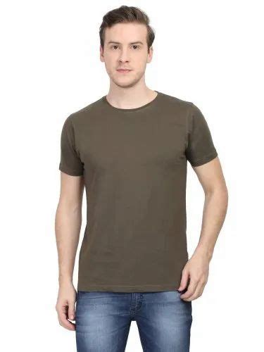 Half Sleeve Plain Men Olive Green Round Neck T Shirt Casual Wear Size