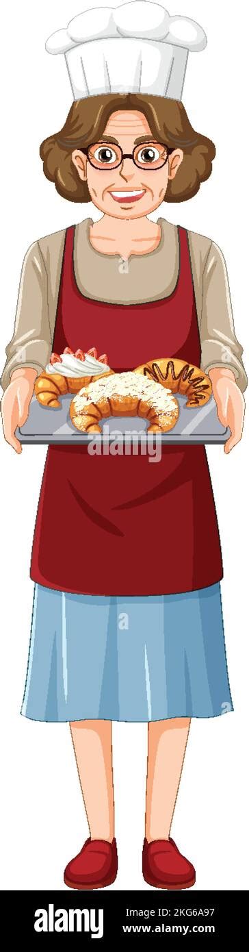 Woman Baker Holding Croissant Tray Illustration Stock Vector Image