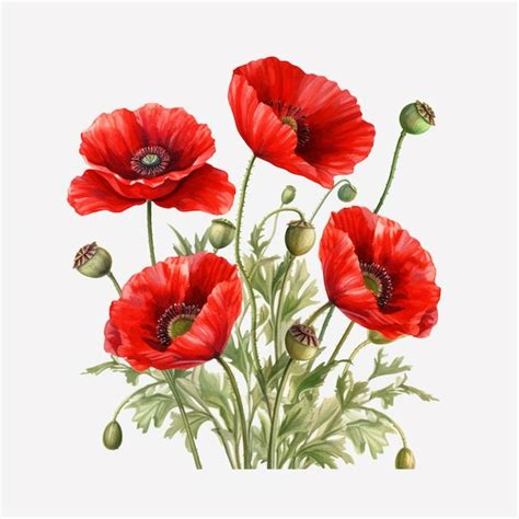 Premium AI Image A Watercolor Painting Of Red Poppies With Green Leaves