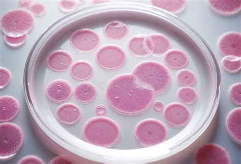 A Close Up of a Cell Culture Dish with Pink Stained Cells Under a ...