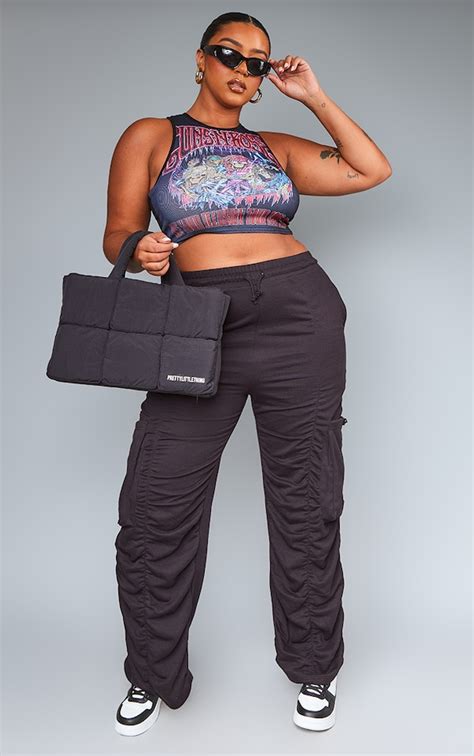 Plus Black Ruched Detail Sweatpants Plus Size Prettylittlething Usa